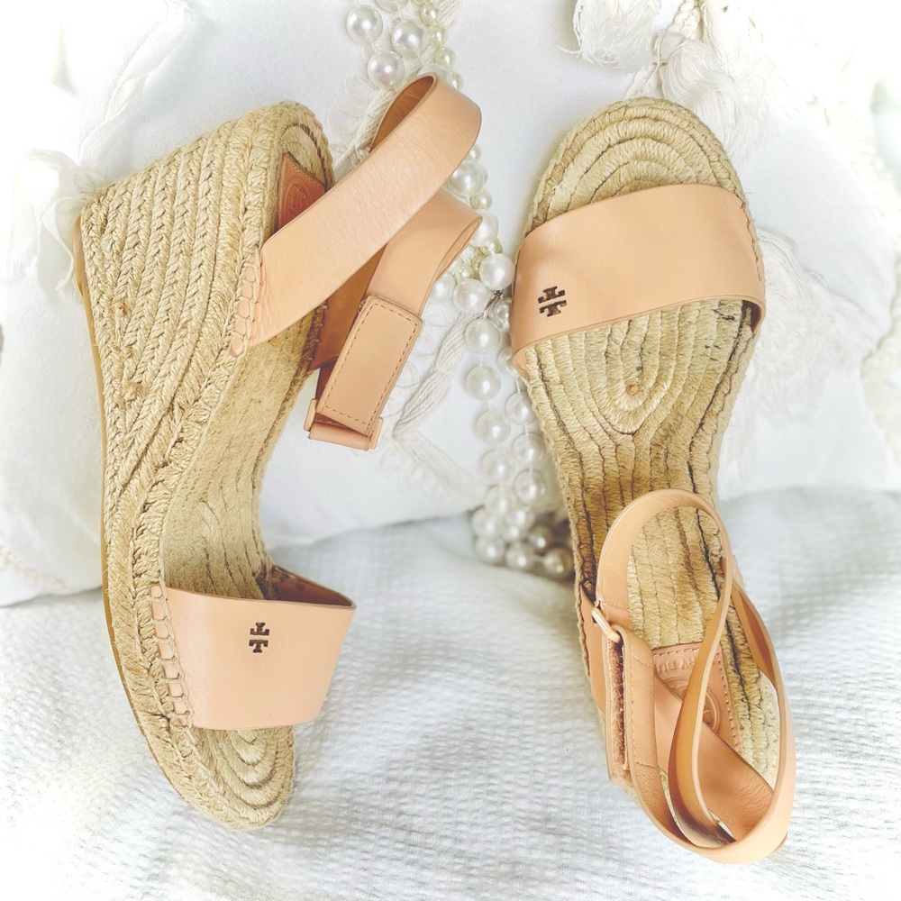 SOLD✨TORY BURCH | 8.5 / 9 | Bima Espadrille Leather Wedge Light Makeup 216 Nude - Picture 6 of 12